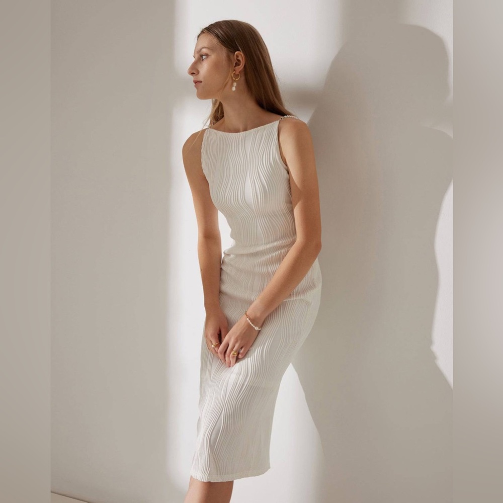 RIHOAS Pearl Strap Water Ripple Texture Cami Dress